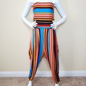 Full Circle Trends Women's Multicolor Striped Strapless Halter Jumpsuit SZ 3X